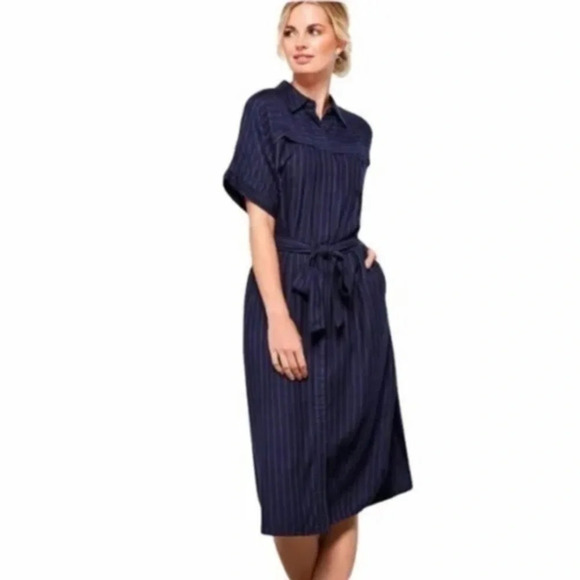 Cremieux Claudia Stripe Midi Shirt Dress Blue Size 4 - Picture 1 of 7